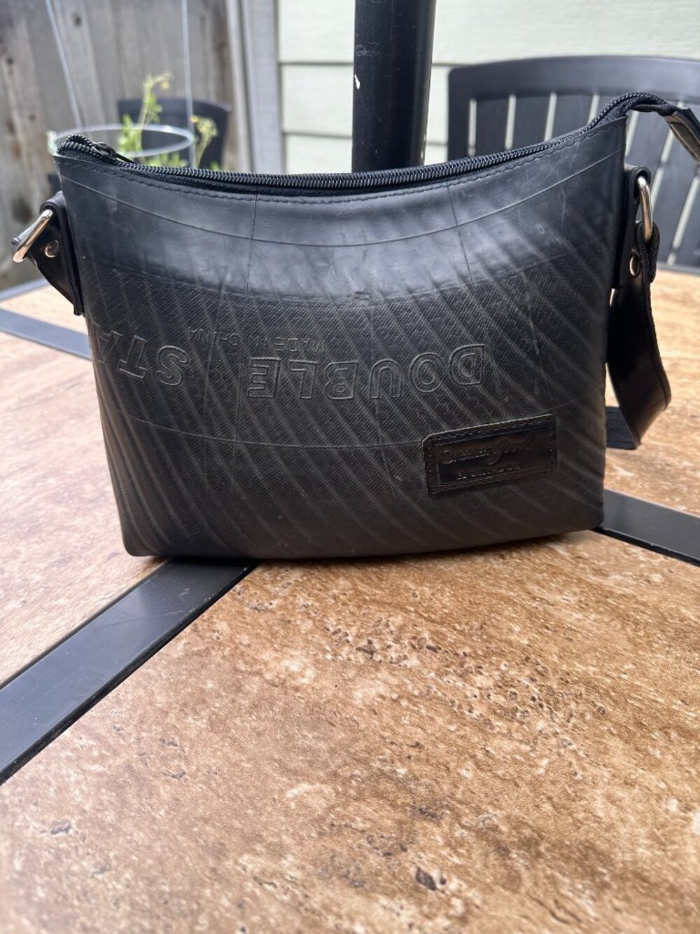 Greater Good Recycled Tire Tube Shoulder Bag - Black Upcycled Underarm Bag